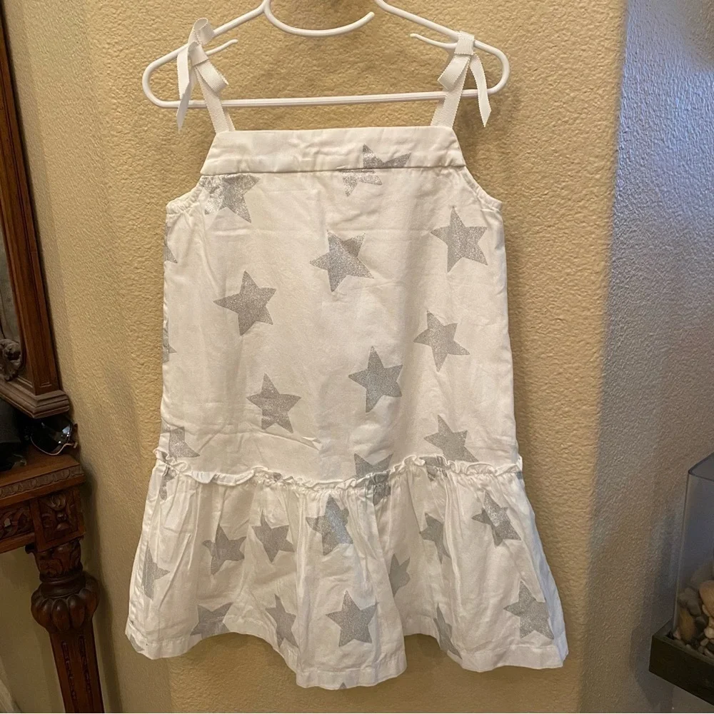 HANNA ANDERSSON Girls Kids Silver Glittery Stars Dress Size 5 Yrs